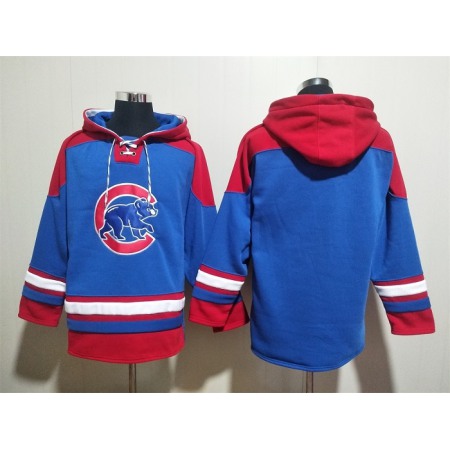 Men's Chicago Cubs Blank Royal/Red Ageless Must-Have Lace-Up Pullover Hoodie