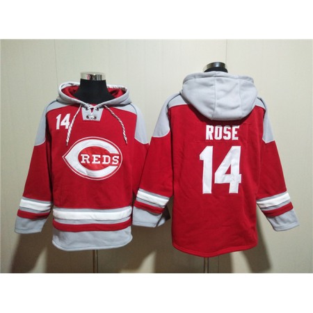 Men's Cincinnati Reds #14 Pete Rose Red Ageless Must-Have Lace-Up Pullover Hoodie