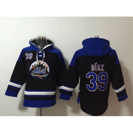 Men's New York Mets #39 Edwin Diaz Black/Blue Ageless Must-Have Lace-Up Pullover Hoodie