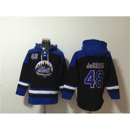 Men's New York Mets #48 Jacob deGrom Black/Blue Ageless Must-Have Lace-Up Pullover Hoodie