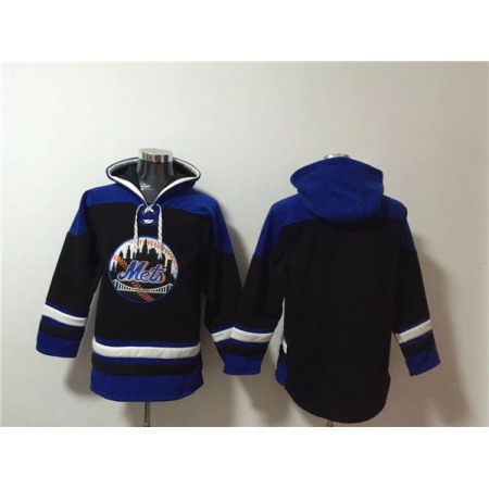 Men's New York Mets Blank Black/Blue Ageless Must-Have Lace-Up Pullover Hoodie