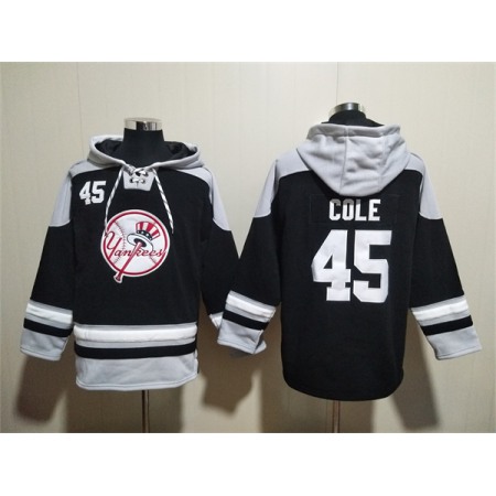 Men's New York Yankees #45 Gerrit Cole Black/Grey Ageless Must-Have Lace-Up Pullover Hoodie