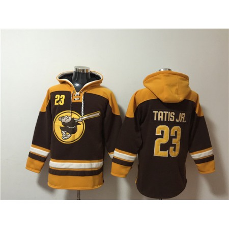 Men's San Diego Padres #23 Fernando Tatis Jr. Brown/Gold Ageless Must-Have Lace-Up Pullover Hoodie