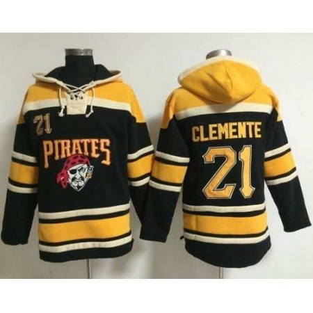 Pirates #21 Roberto Clemente Black Sawyer Hooded Sweatshirt MLB Hoodie