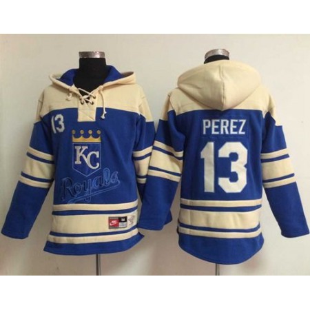 Royals #13 Salvador Perez Light Blue Sawyer Hooded Sweatshirt MLB Hoodie