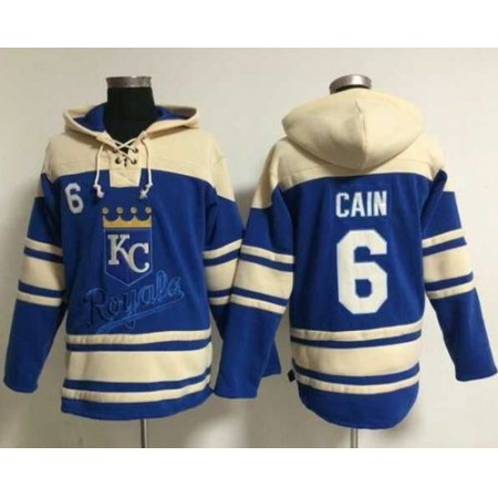 Royals #6 Lorenzo Cain Light Blue Sawyer Hooded Sweatshirt MLB Hoodie