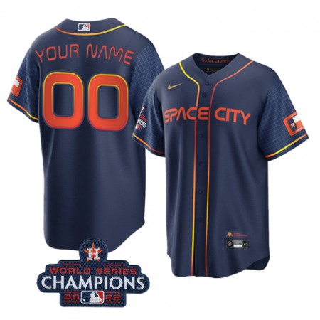 Men's Houston Astros Customized Navy 2022 World Series Champions City Connect Cool Base Stitched Baseball Jersey