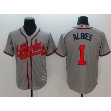 Men's Atlanta Braves #1 Ozhaino Albies Grey Flexbase Stitched MLB Jersey