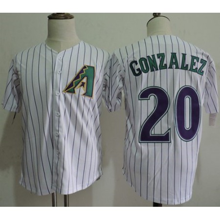 Mitchell And Ness Diamondbacks #20 Luis Gonzalez White Strip Throwback Stitched MLB Jersey