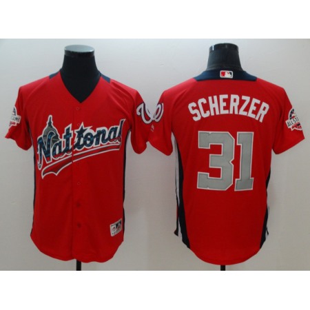 National League #31 Scherzer Majestic Red 2018 MLB All-Star Game Home Run Derby Jersey