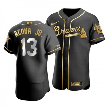 Men's Atlanta Braves #13 Ronald Acuna Jr Black Golden Flex Base Stitched Jersey