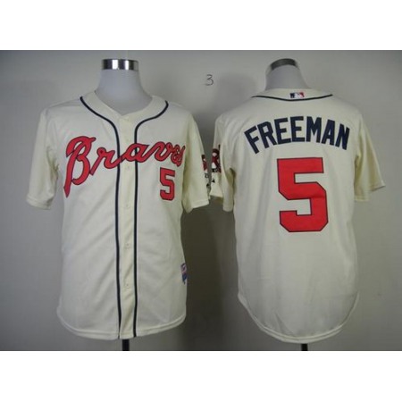 Braves #5 Freddie Freeman Cream Alternate Cool Base Stitched MLB Jersey