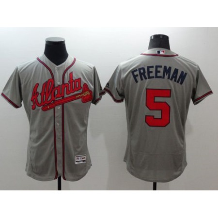 Braves #5 Freddie Freeman Grey Flexbase Authentic Collection Stitched MLB Jersey