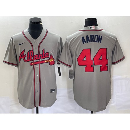 Men's Atlanta Braves #44 Hank Aaron Grey Cool Base Stitched Jersey