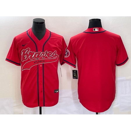 Men's Atlanta Braves Blank Red Cool Base With Patch Stitched Baseball Jersey