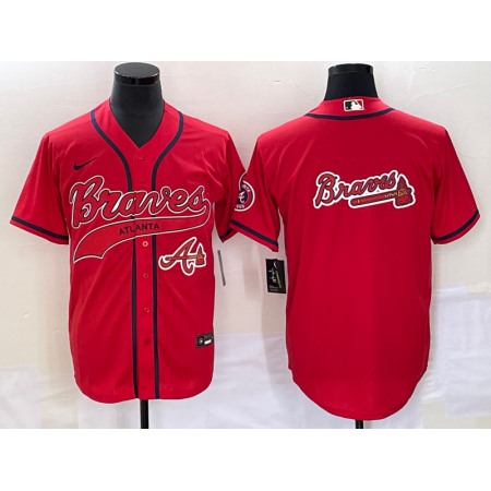 Men's Atlanta Braves Red Team Big Logo Cool Base With Patch Stitched Baseball Jersey