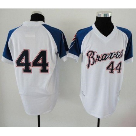 Mitchell And Ness 1974 Braves #44 Hank Aaron White Throwback Stitched MLB Jersey