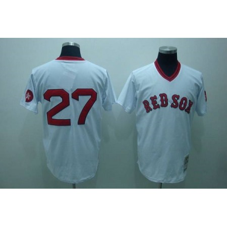 Mitchell and Ness Red Sox #27 Carlton Fisk Stitched White Throwback MLB Jersey