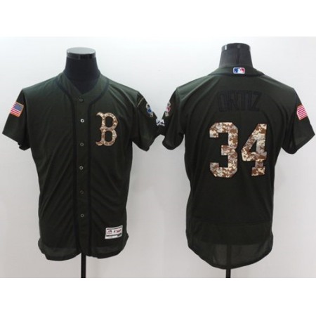 Red Sox #34 David Ortiz Green Flexbase Authentic Collection Salute to Service Stitched MLB Jersey