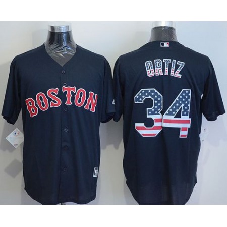 Red Sox #34 David Ortiz Navy Blue USA Flag Fashion Stitched MLB Jersey