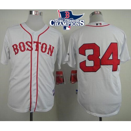 Red Sox #34 David Ortiz White Cool Base 2013 World Series Champions Patch Stitched MLB Jersey