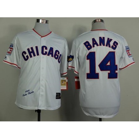 Mitchell And Ness 1968 Cubs #14 Ernie Banks White Throwback Stitched MLB Jersey