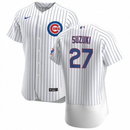 Men's Chicago Cubs #27 Seiya Suzuki White Flex Base Stitched Jersey