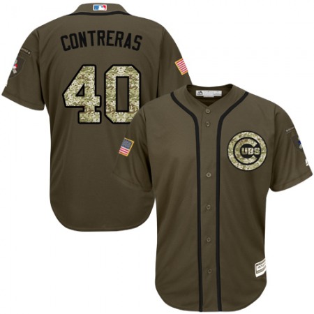 Cubs #40 Willson Contreras Green Salute to Service Stitched MLB Jersey