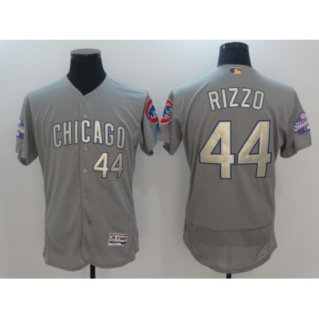 Men's Chicago Cubs #44 Anthony Rizzo World Series Champions Grey Program Flexbase Stitched MLB Jersey