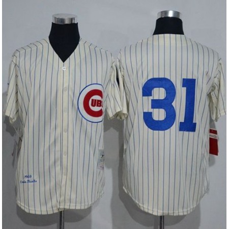 Mitchell And Ness 1969 Cubs #31 Greg Maddux Cream Strip Throwback Stitched MLB Jersey