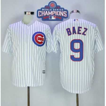 Cubs #9 Javier Baez White(Blue Strip) New Cool Base 2016 World Series Champions Stitched MLB Jersey