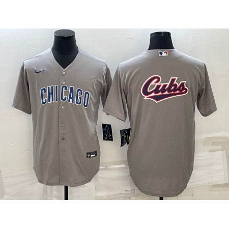 Men's Chicago Cubs Grey Team Big Logo Cool Base Stitched Jersey