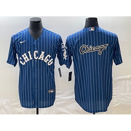 Men's Chicago White Sox Navy Team Big Logo Cool Base Stitched Jersey