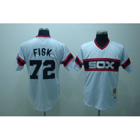 Mitchell and Ness White Sox #72 Carlton Fisk Stitched White Throwback MLB Jersey