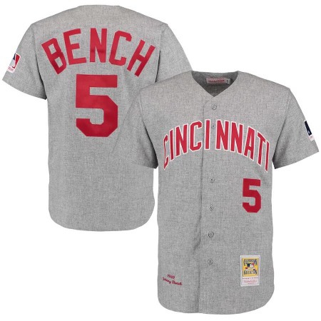 Men's Cincinnati Reds #5 Johnny Bench Mitchell & Ness Gray 1969 Throwback Jersey