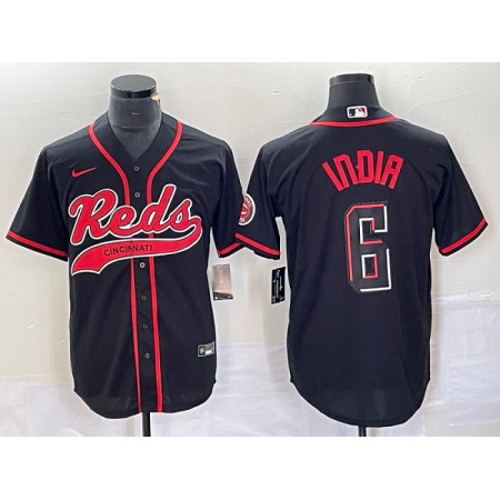 Men's Cincinnati Reds #6 Jonathan india Black Cool Base Stitched Baseball Jersey