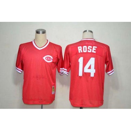 Mitchell And Ness Reds #14 Pete Rose Red Throwback Stitched MLB Jersey