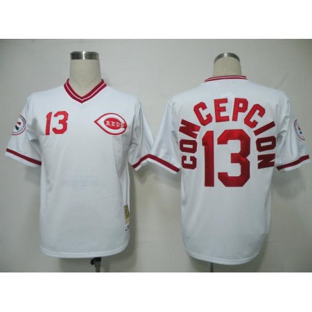 Mitchell and Ness Reds #13 Dave Concepcion White Throwback Stitched MLB Jersey