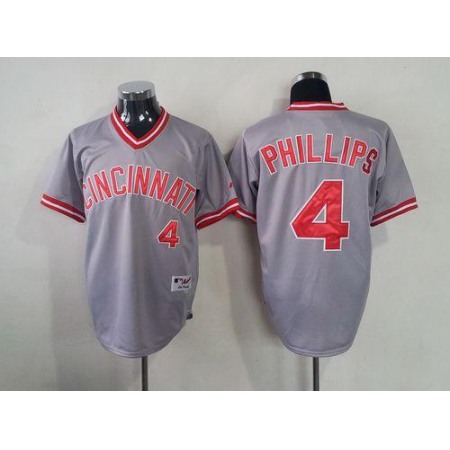 Reds #4 Brandon Phillips Grey 1991 Turn Back The Clock Stitched MLB Jersey