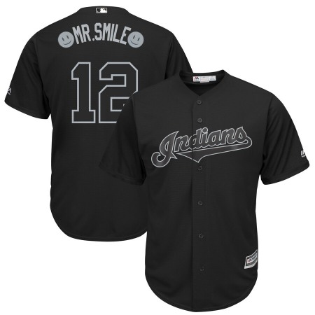 Men's Cleveland indians #12 Francisco Lindor "Mr. Smile" Majestic Black 2019 Players' Weekend Replica Player Stitched MLB Jersey