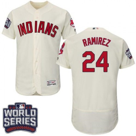 indians #24 Manny Ramirez Cream Flexbase Authentic Collection 2016 World Series Bound Stitched MLB Jersey