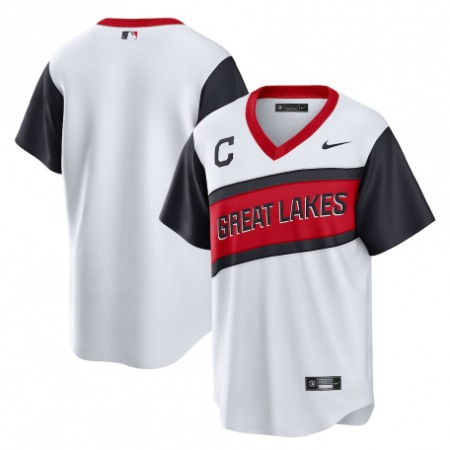 Men's Cleveland indians Blank 2021 White Little League Classic Home Cool Base Stitched Baseball Jersey