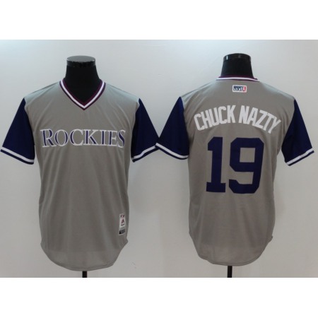 Men's Colorado Rockies #19 Charlie Blackmon "Chuck Nazty" Grey Stitched Jersey