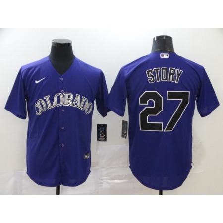 Men's Colorado Rockies #27 Trevor Story Purple Cool Base Stitched MLB Jersey