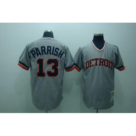 Mitchell and Ness Tigers #13 Lance Parrish Stitched Grey Throwback MLB Jersey