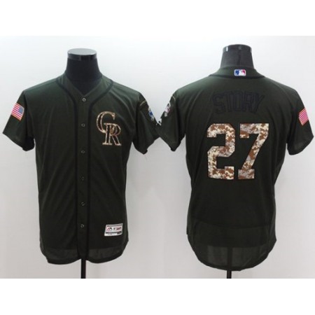 Rockies #27 Trevor Story Green Flexbase Authentic Collection Salute to Service Stitched MLB Jersey