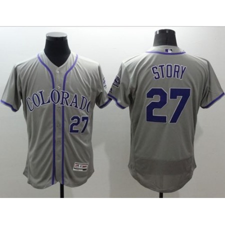 Rockies #27 Trevor Story Grey Flexbase Authentic Collection Stitched MLB Jersey