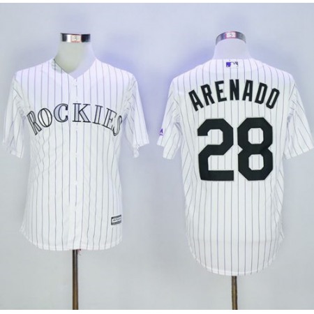 Rockies #28 Nolan Arenado White Strip New Cool Base Stitched MLB Jersey