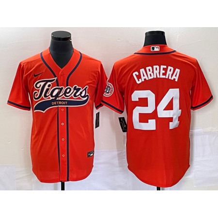 Men's Detroit Tigers #24 Miguel Cabrera Orange Cool Base Stitched Baseball Jersey