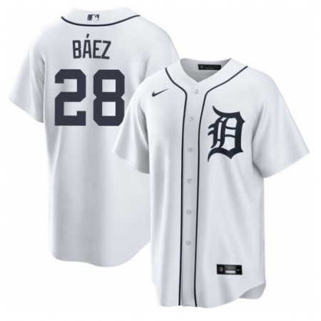 Men's Detroit Tigers #28 Javier Baez White Cool Base Stitched Jersey